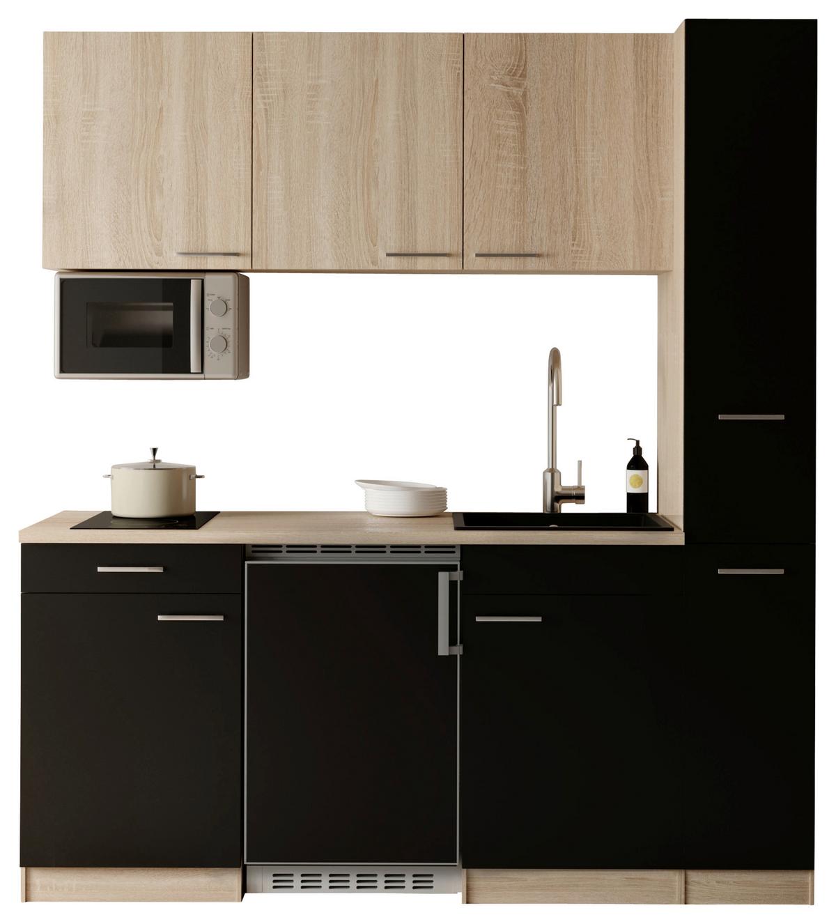 KÜCHENBLOCK Ingrid, Schwarz B: 180 cm - Eichefarben/Schwarz, Design, Holzwerkstoff (180cm) - Respekta