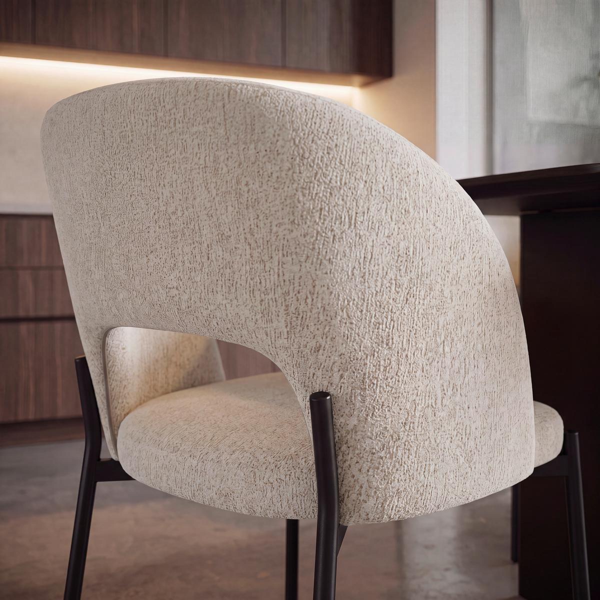 Stolička Nadiya ľanový vzhľad, čalúnené - čierna/krémová, Modern, kov/drevo (52/78/56cm) - Bessagi Home