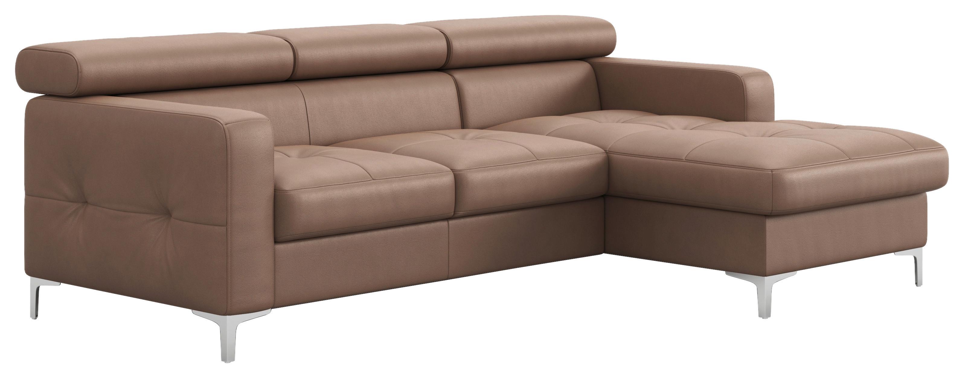Ecksofa mit Schlaffunktion Sammy Cappuccino - Chromfarben/Cappuccino, Design, Leder (227/168cm) - Livetastic