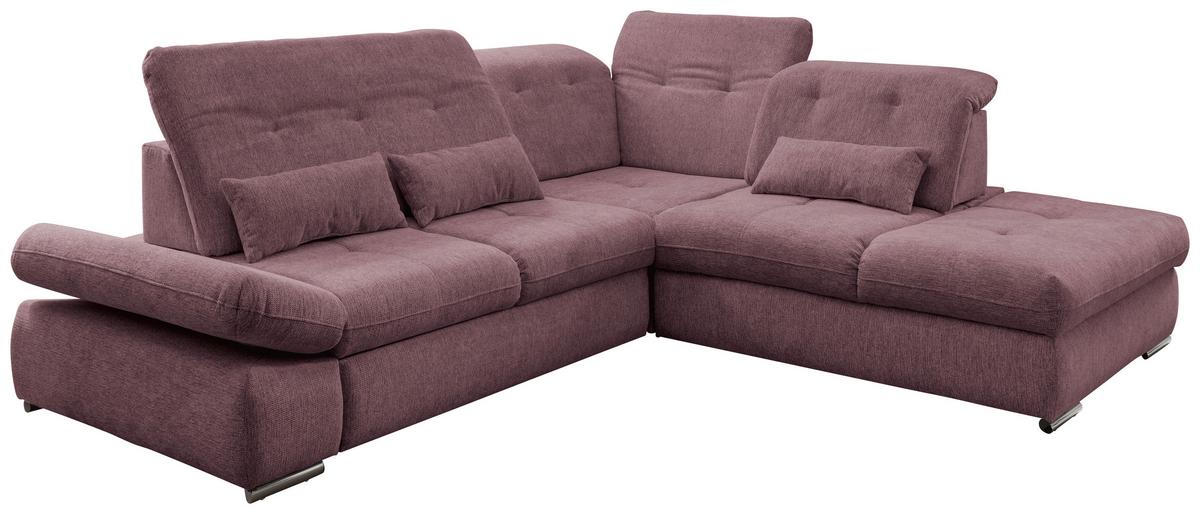 Ecksofa Mit Schlaffunktion Dalida Brombeere Chenille - Chromfarben/Brombeere, Design, Textil (280/254cm) - Livetastic