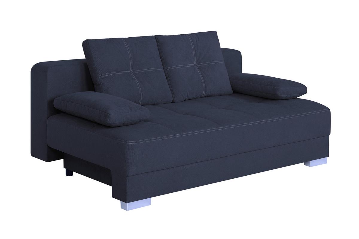 Schlafsofa mit Bettkasten Ben Dunkelblau - Chromfarben/Schwarz, Design, Holzwerkstoff/Textil (200/90/110cm) - P & B