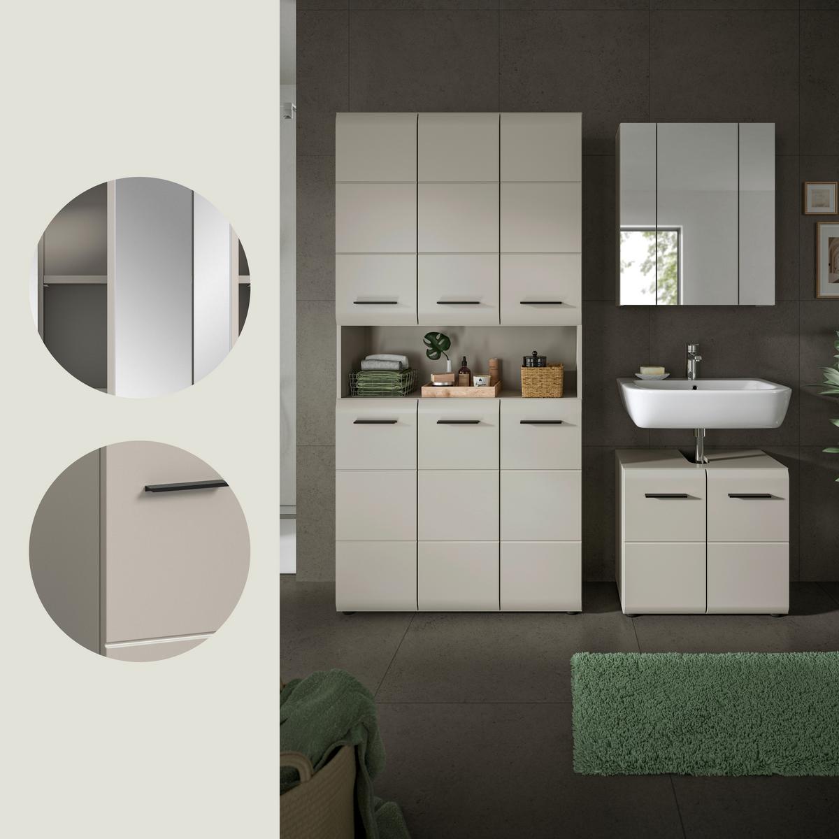 Badezimmer Ice Kaschmir B: 150cm - Kaschmir/Schwarz, Trend, Glas/Holzwerkstoff (150cm) - MID.YOU