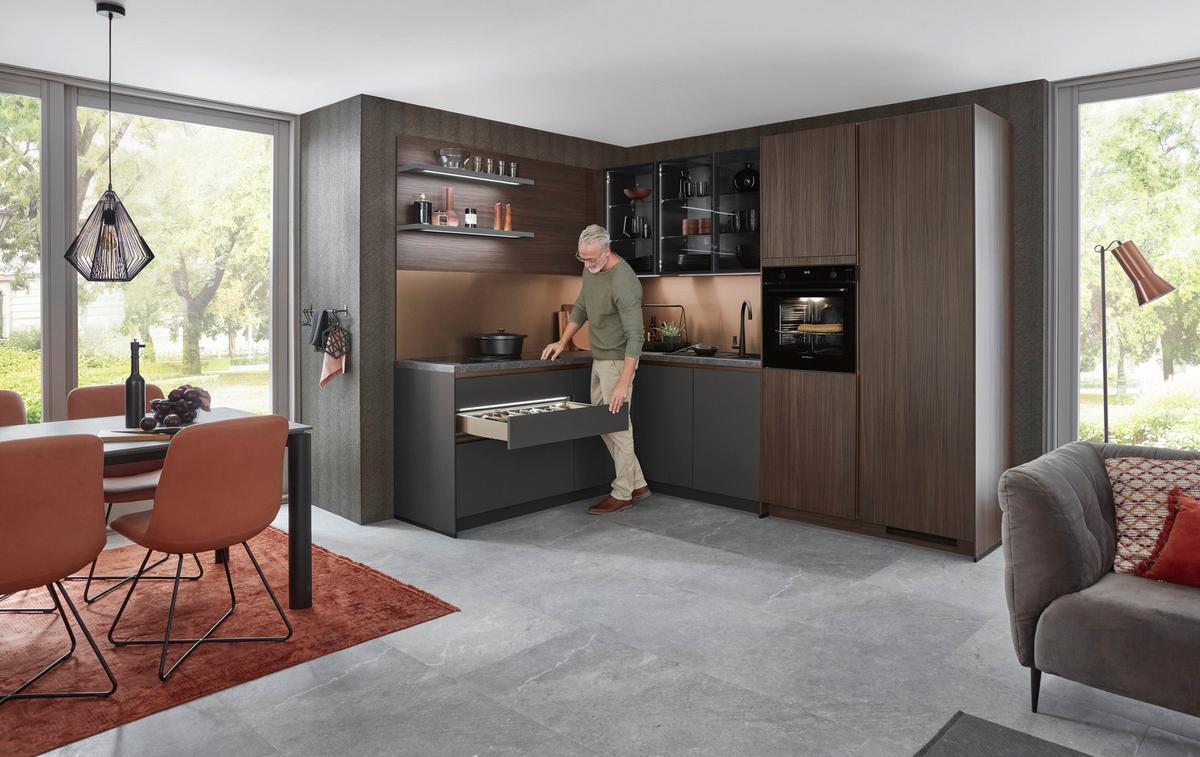 Eckküche Sidney/Singapur - Schieferfarben/Schlammfarben, Design, Holzwerkstoff (206/285cm) - Vertico