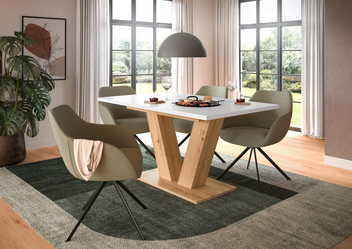 Ausziehtisch Marlon 150 Az Weiß/Artisan, B: 150-190 cm - Eiche Artisan/Weiß, Trend, Holzwerkstoff (150-190/76/90cm)