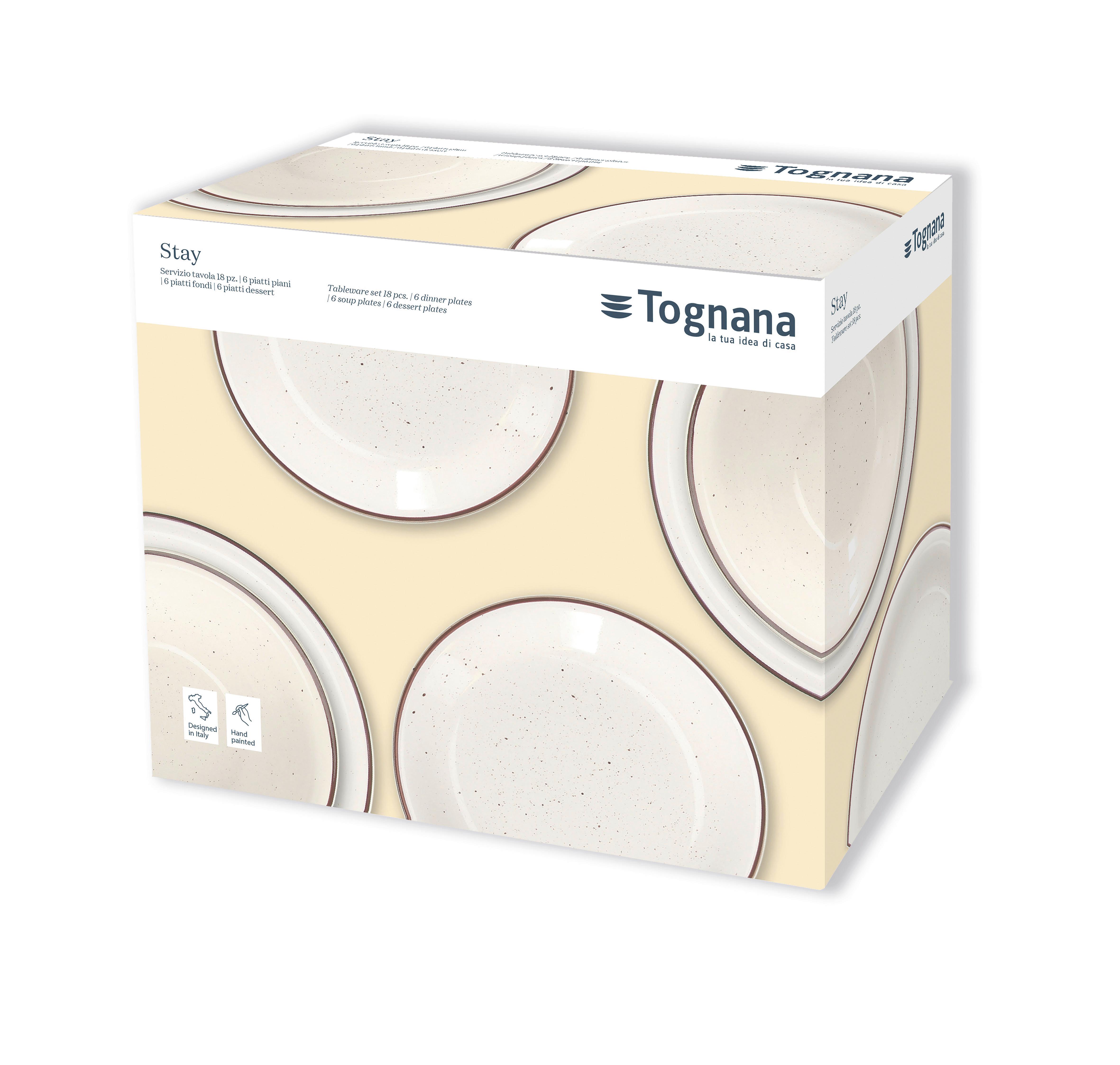 Tafelservice Stay Keramik 6 Personen Geschirr Set - Creme/Braun, Design, Keramik - Tognana