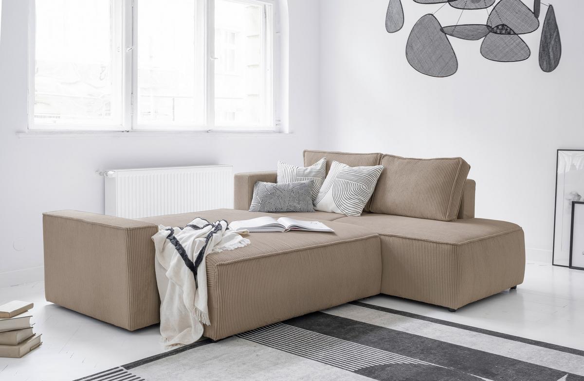 Sedačka Oliver, pravá, šedohnědá barva - černá/šedohnědá, Design, textil/plast (247/194cm) - MID.YOU