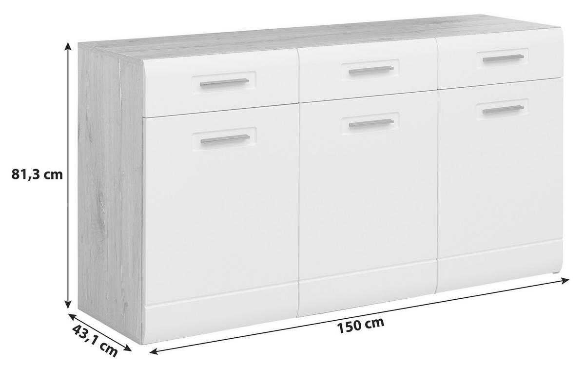 Sideboard Mit Soft-Close B: 150 cm Auris, Weiß/Eiche Dekor - MODERN, Holzwerkstoff (150/81,3/43,1cm) - Luca Bessoni
