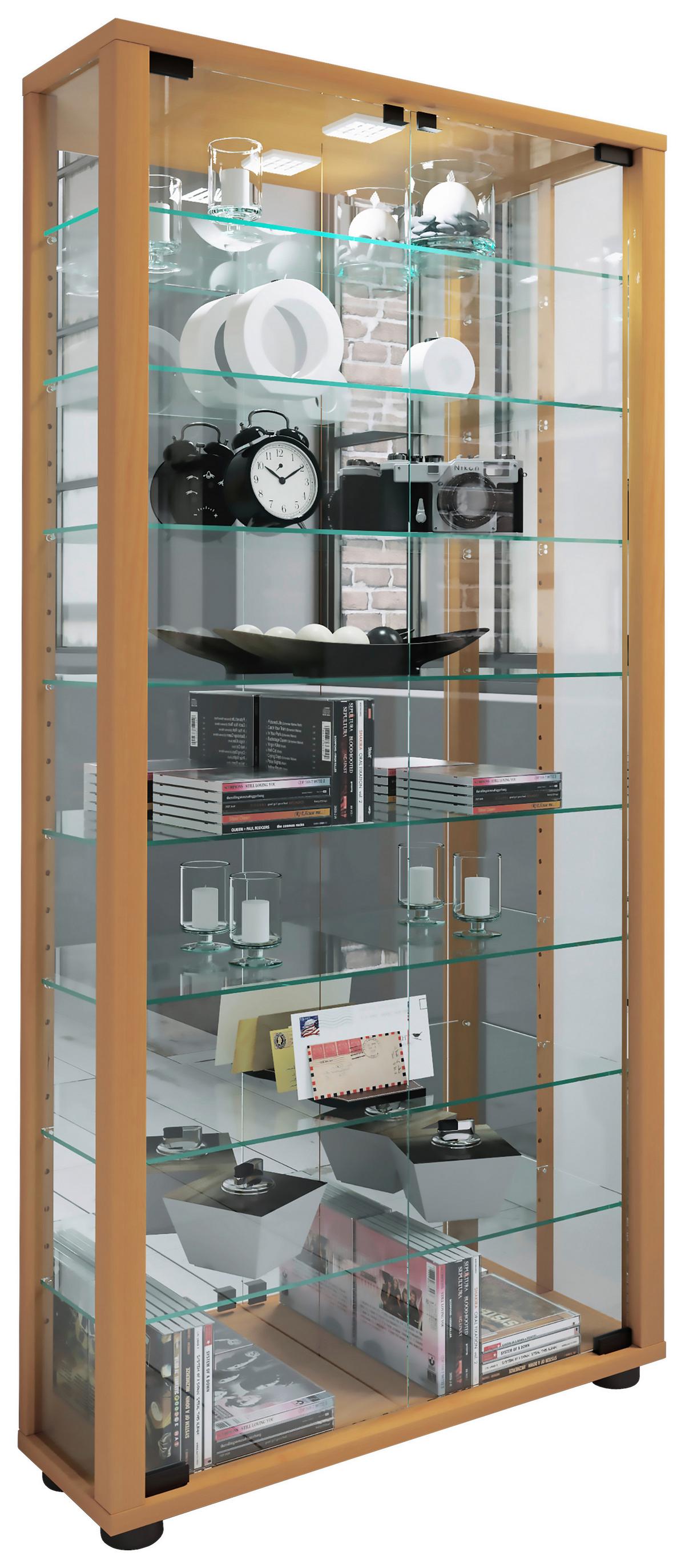 Vitrine Lumo Buchefarben B: 59 Cm - Buchefarben/Schwarz, MODERN, Glas/Holzwerkstoff (59/114,8/18cm) - MID.YOU