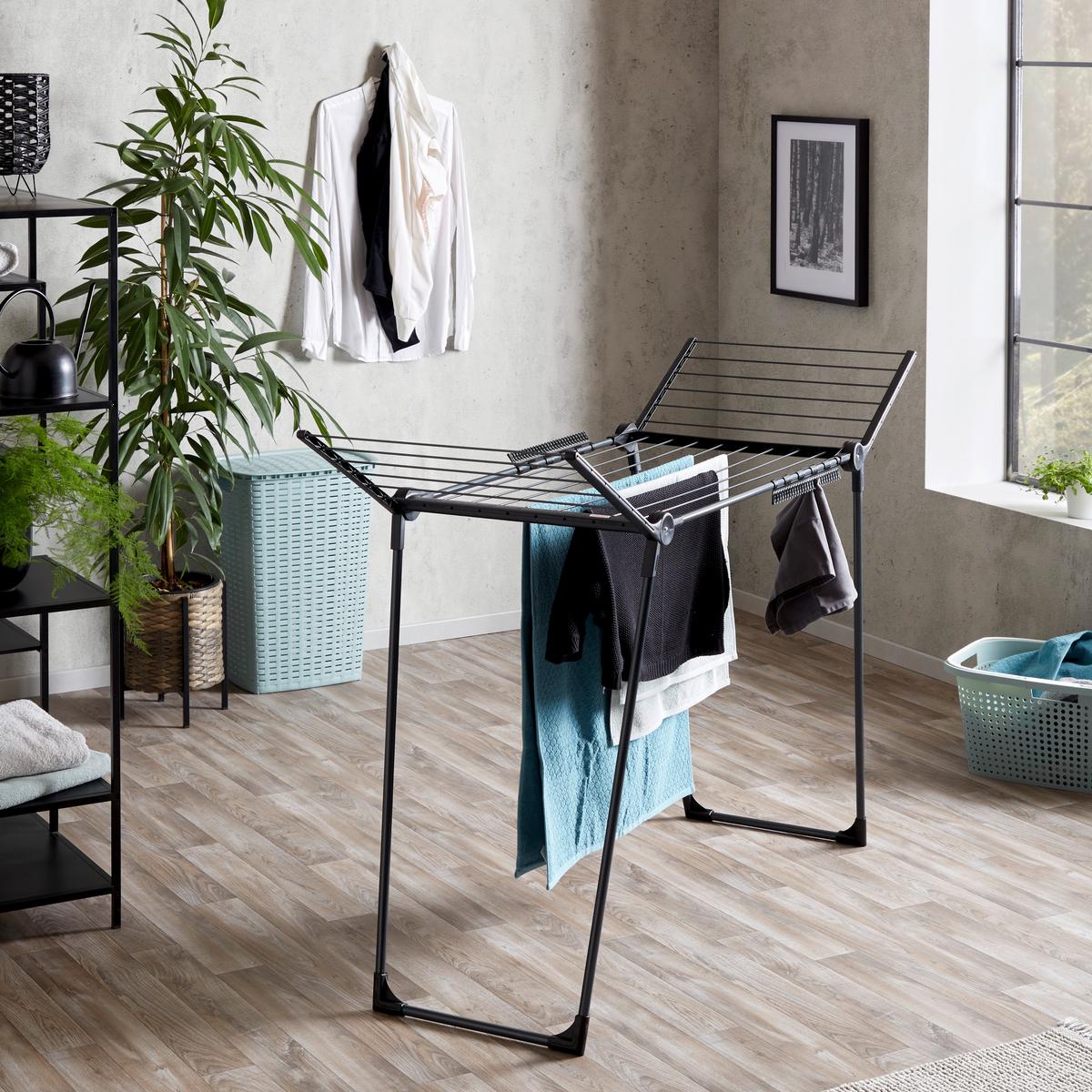 Standtrockner 81690 Pegasus Solid Black - Schwarz, Basics, Kunststoff/Metall (157/87/55cm) - Leifheit