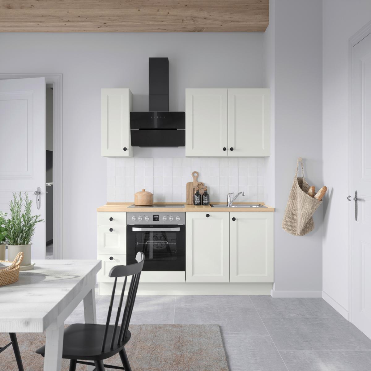 Kuchynská linka 180 cm, biela/dekor dub Sierra - čierna/biela, Romantik / Landhaus, kov/kompozitné drevo (180cm) - Nobilia