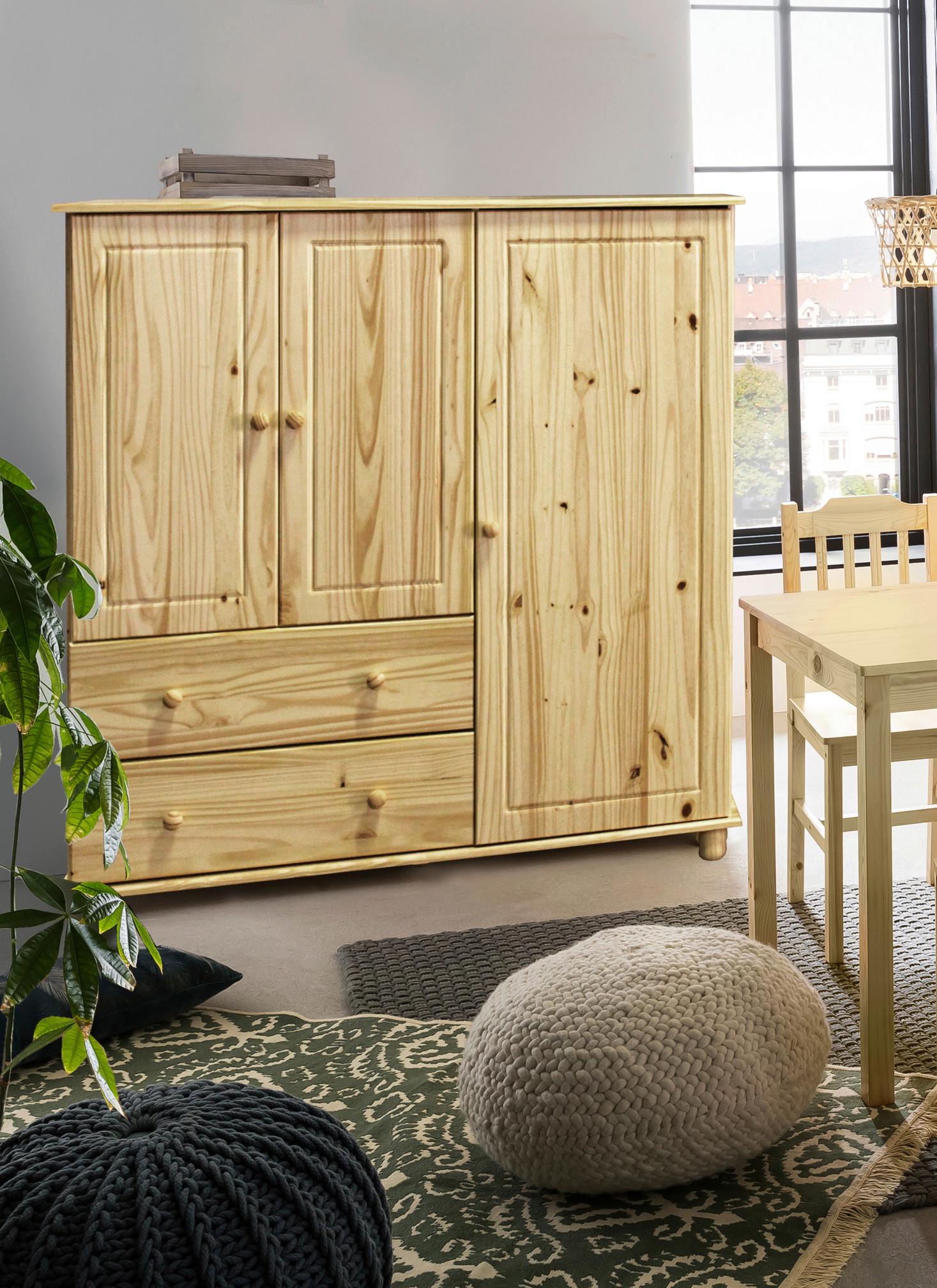 Drehtürenschrank Naturfarben B: 132 Cm - Naturfarben, Natur, Holz (132/136/43cm) - Livetastic