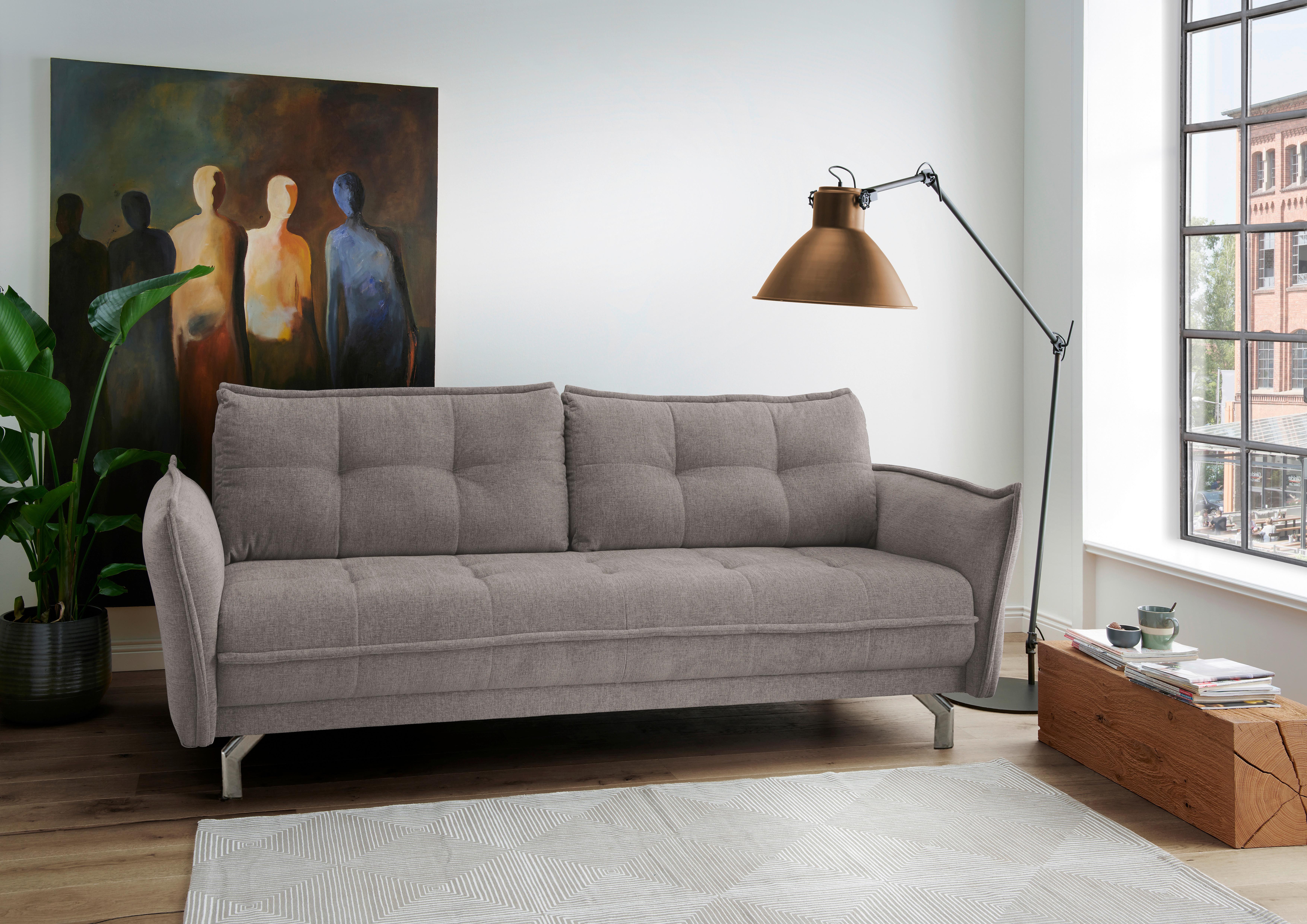 3-Sitzer-Sofa Nanini mit Rückenkissen Hellbraun - Hellbraun/Chromfarben, MODERN, Holzwerkstoff/Textil (230/92/106cm) - Livetastic