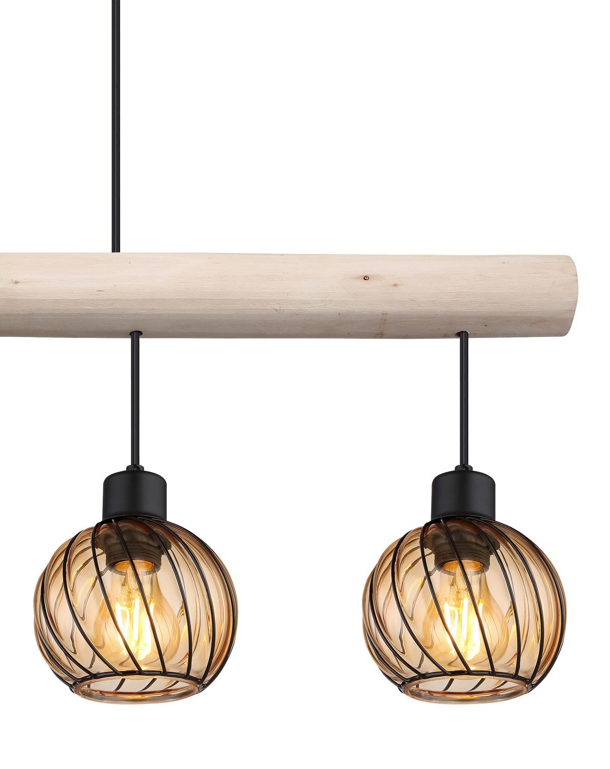 Hängeleuchte 15534-4h - Schwarz/Naturfarben, Natur, Glas/Holz (82/13/120cm) - Globo