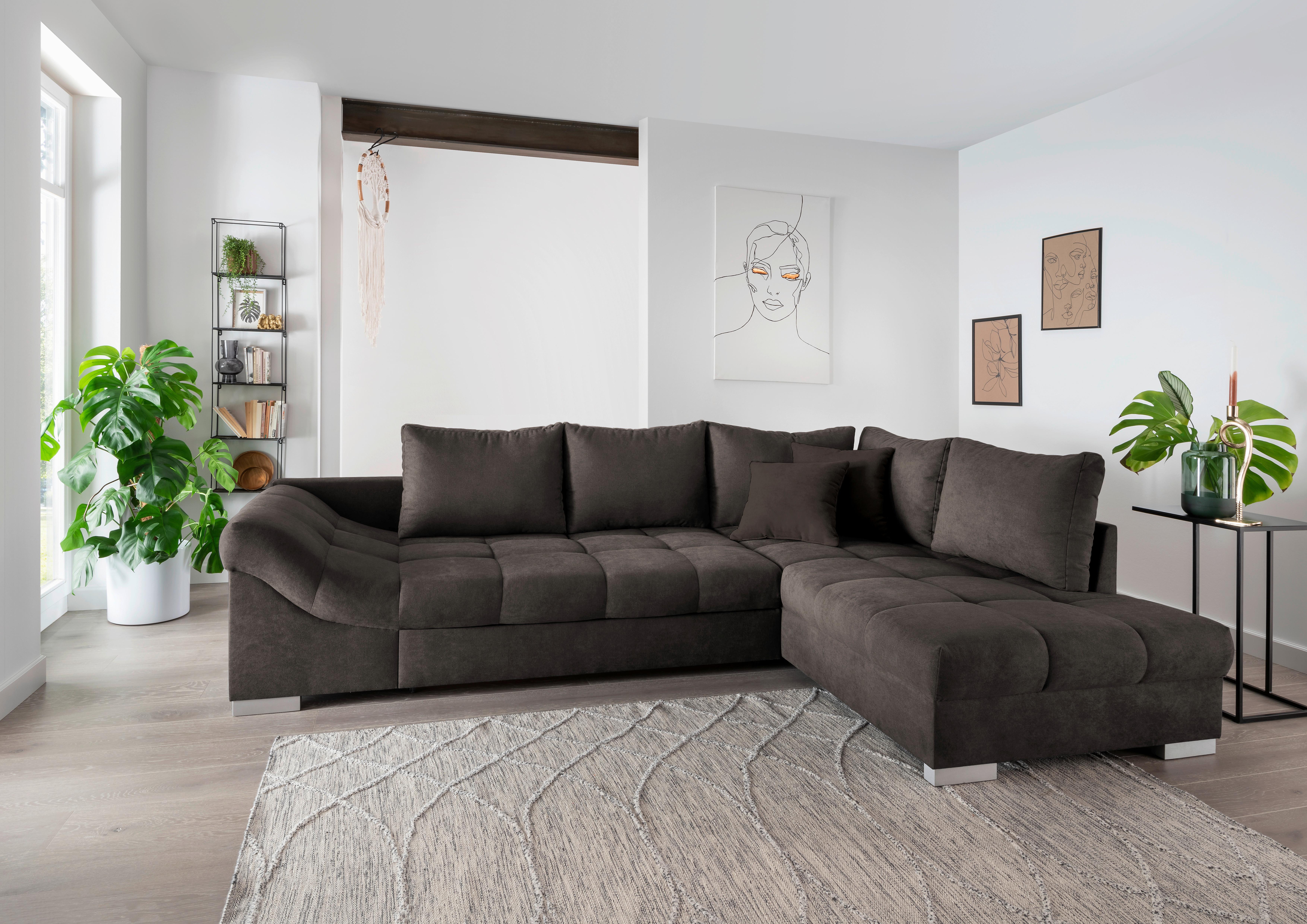 Eckschlafsofa Alvito Dunkelbraun S: 298/202 cm - Dunkelbraun/Silberfarben, Design, Textil (298/202cm) - MID.YOU