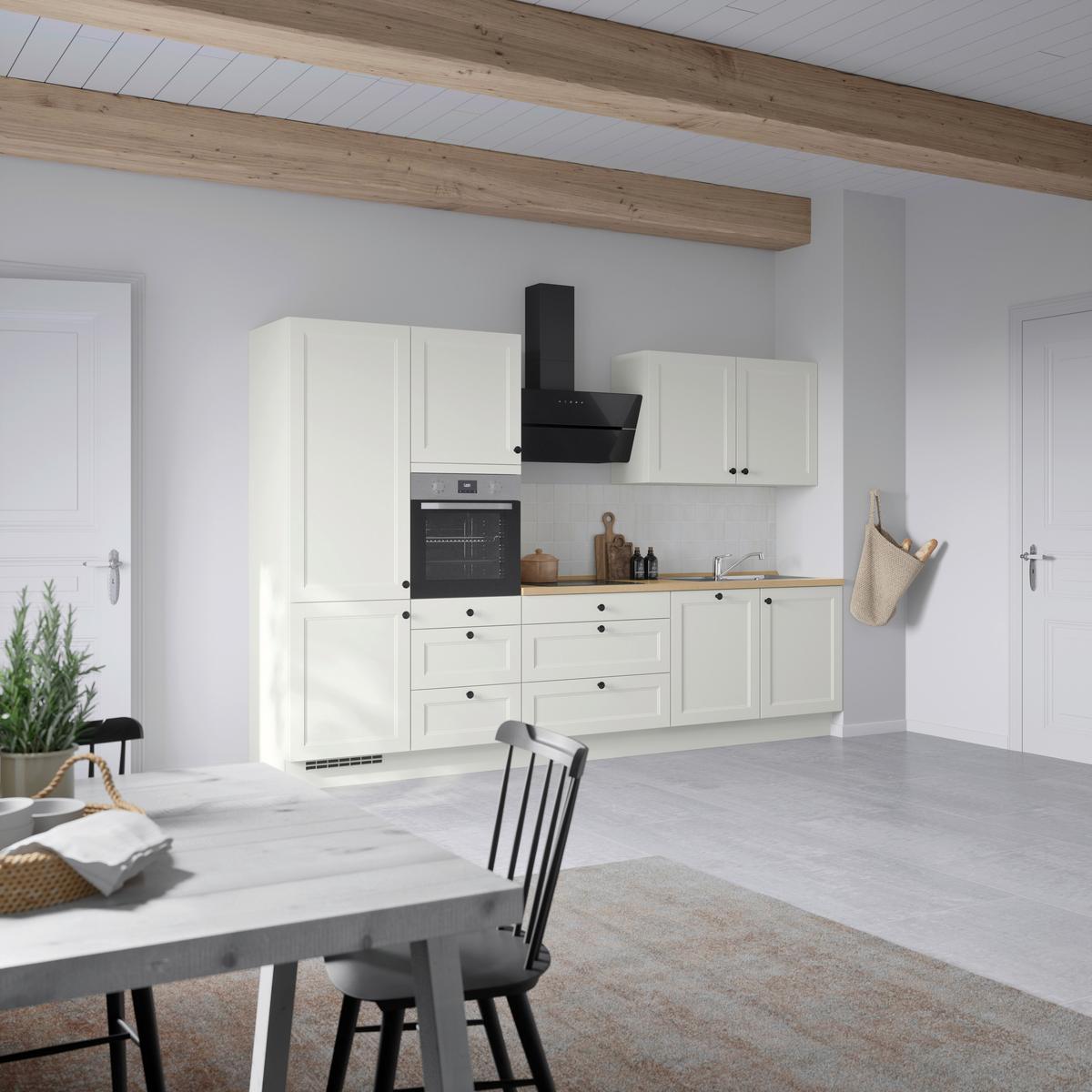 Kuchynská linka 330 cm, biela/dekor dub Sierra - čierna/biela, Modern, kov/kompozitné drevo (330cm) - Nobilia