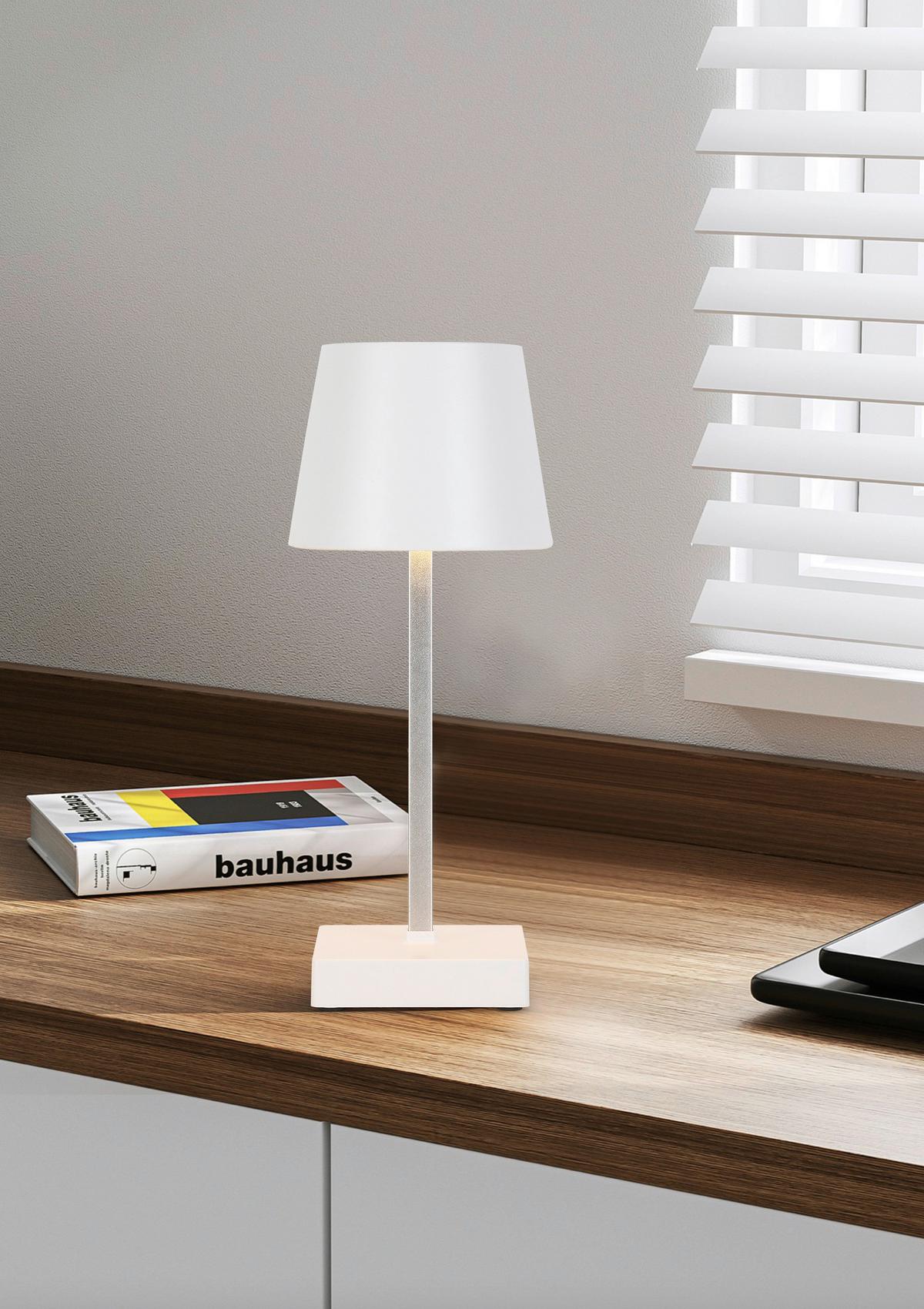 STOLNÍ LAMPA NA BATERIE GOPI - bílá/barvy stříbra, Romantický / Rustikální, kov/plast (10,5/26cm) - Modern Living