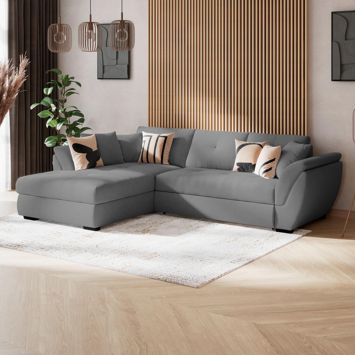 Rohová sedačka BERISSO, ľavá, antracitová tk. VINCI - čierna/antracitová, Konventionell, textil/plast (187/278cm) - Ondega