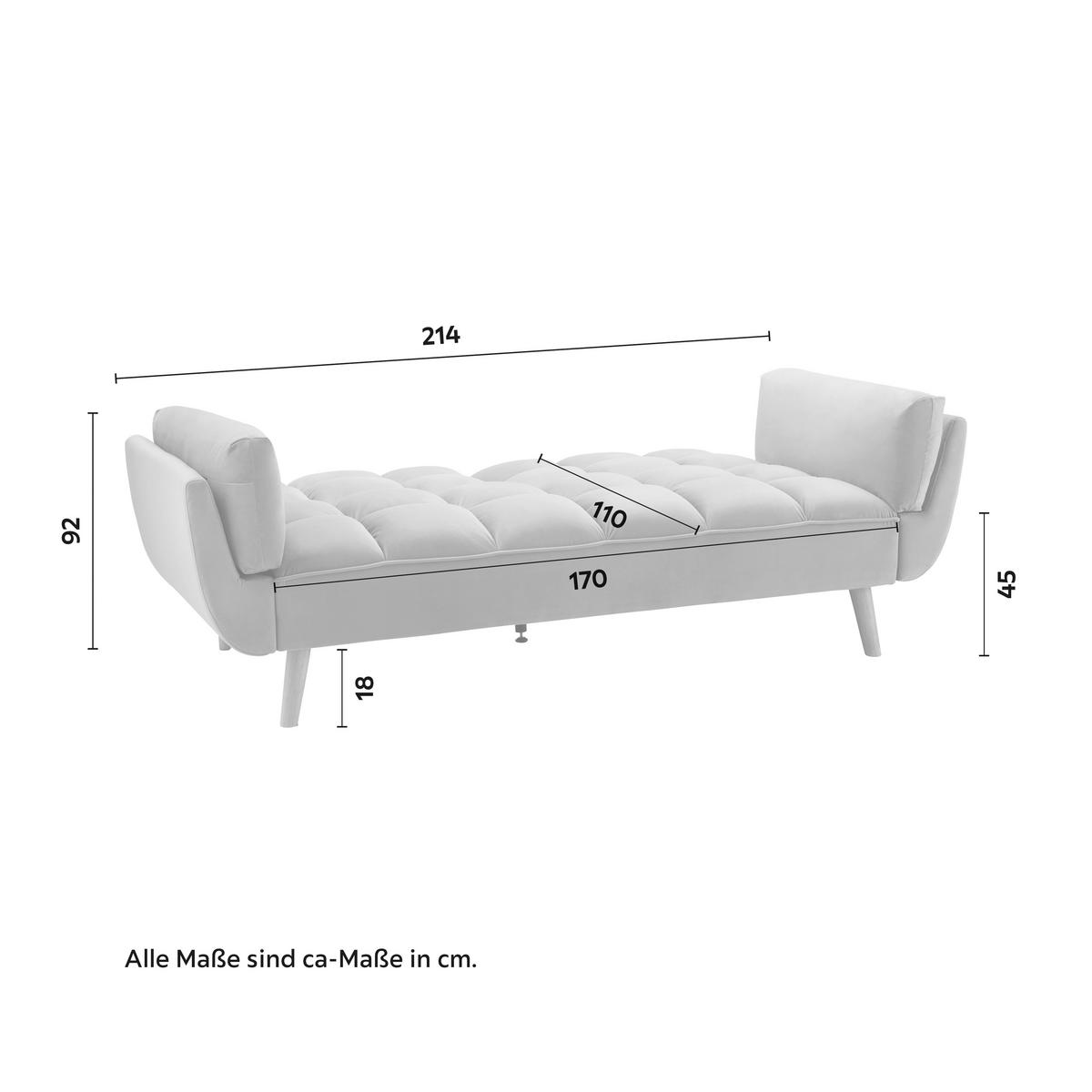 Rozkládací pohovka CORA, šedý samet, max. 360 kg - šedá/přírodní barvy, Moderní, dřevo/textil (214/92/81cm) - Bessagi Home
