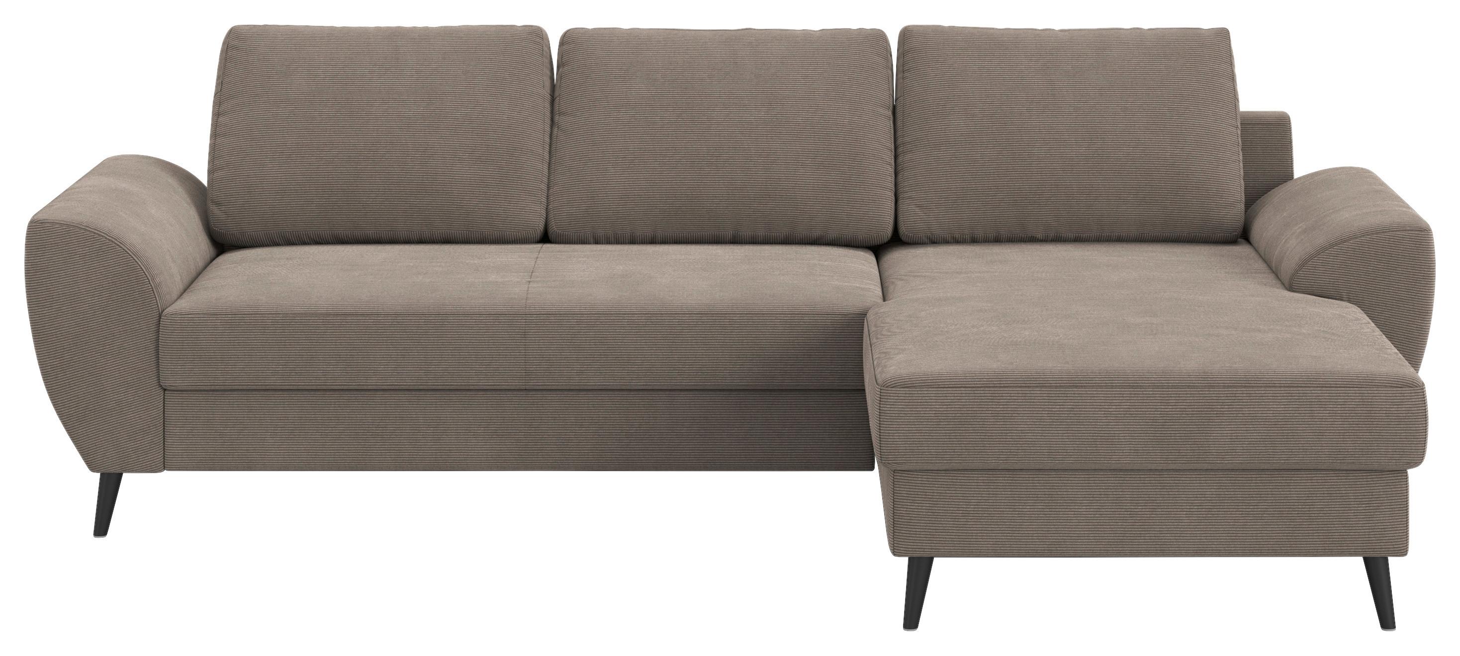 Ecksofa mit Bettfunktion Terra Cord taupe, B: 255cm - Taupe/Schwarz, Trend, Textil (255/154cm) - MID.YOU