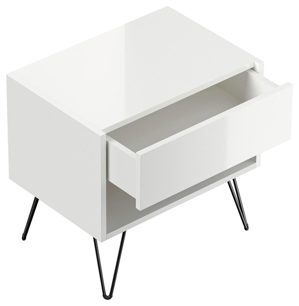 Nachtkästchenset Industrial Weiß Hochglanz B: 51,2cm - Weiß Hochglanz/Schwarz, Basics, Holzwerkstoff (51,2/50/35,6cm) - MID.YOU