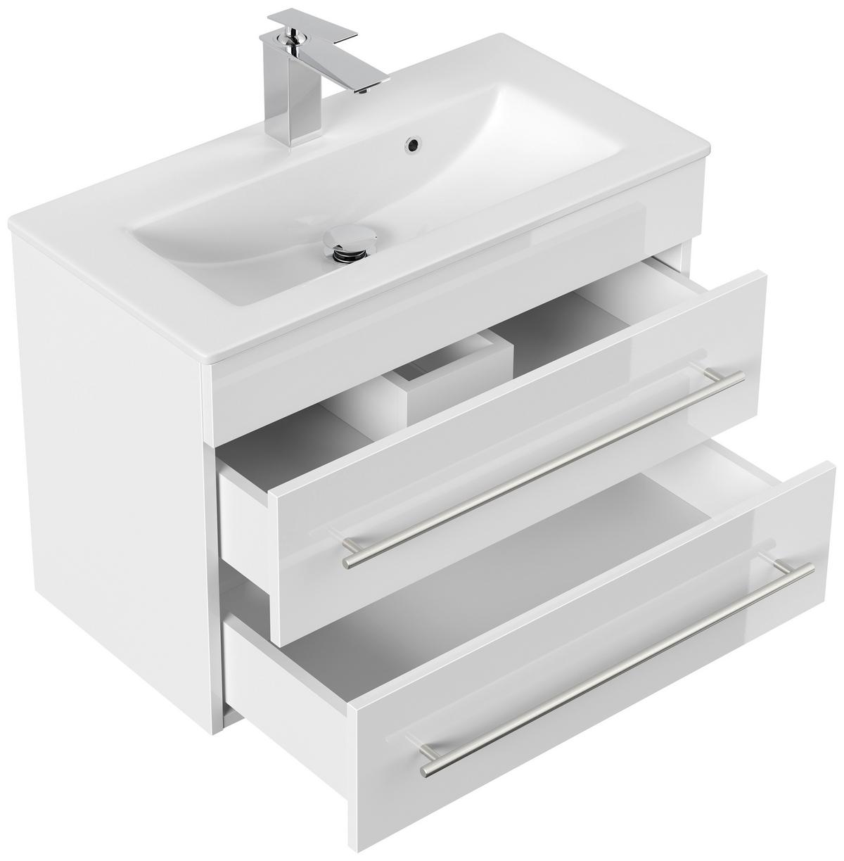 Waschtischkombi Portus Weiß Hg B: 70,4 cm - Weiß Hochglanz/Weiß, MODERN, Keramik/Holzwerkstoff (70,4cm) - MID.YOU