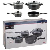 Kochtopfset 7--teilig. Carbonstahl mit 3 Deckel - Schwarz, Basics, Glas/Metall (45,5/13,5/27,5cm)