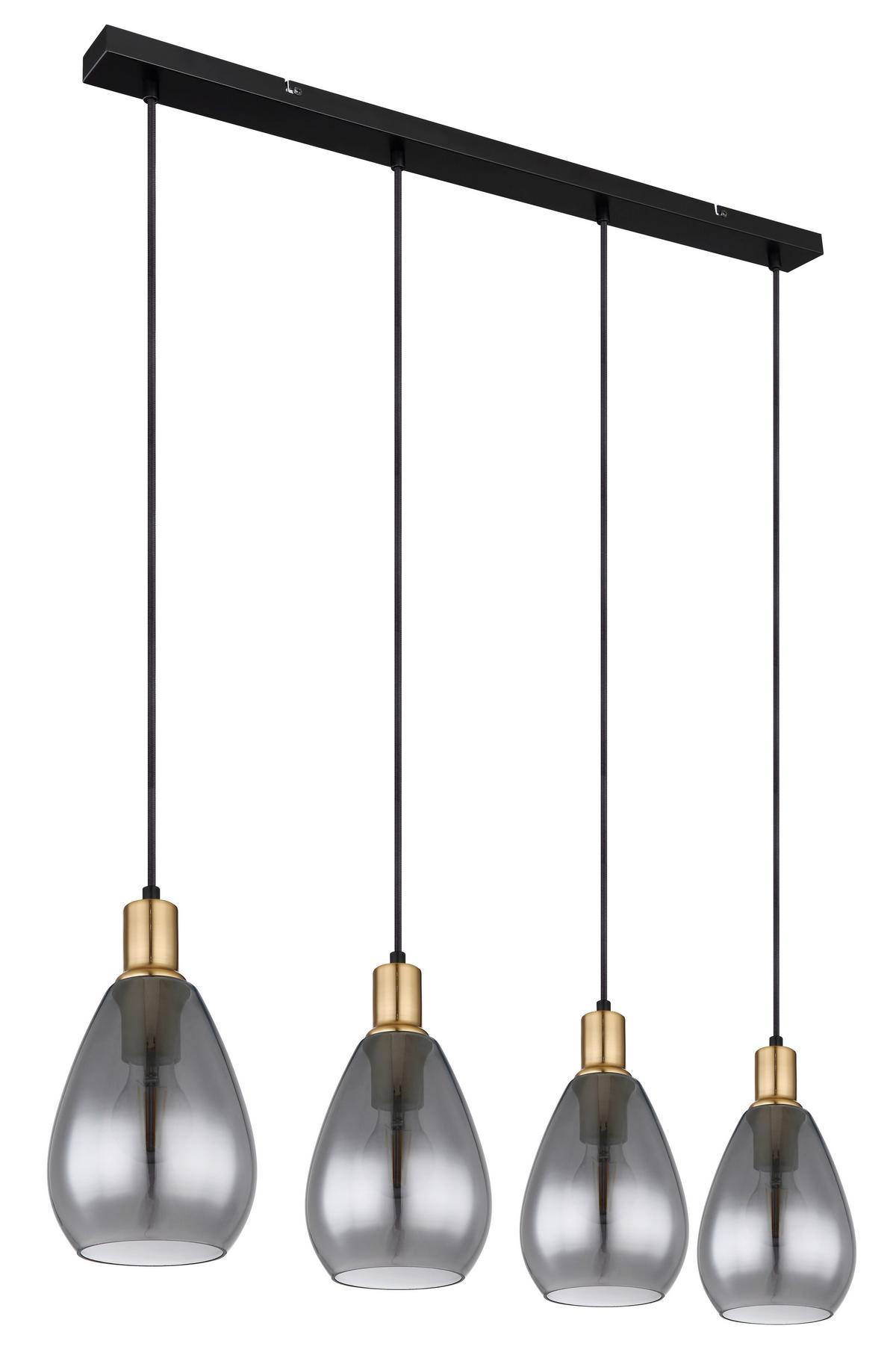 Hängeleuchte 15563-4h H: 120 cm 4-Flammig - Messingfarben/Schwarz, Design, Glas/Textil (90/15/120cm) - Globo