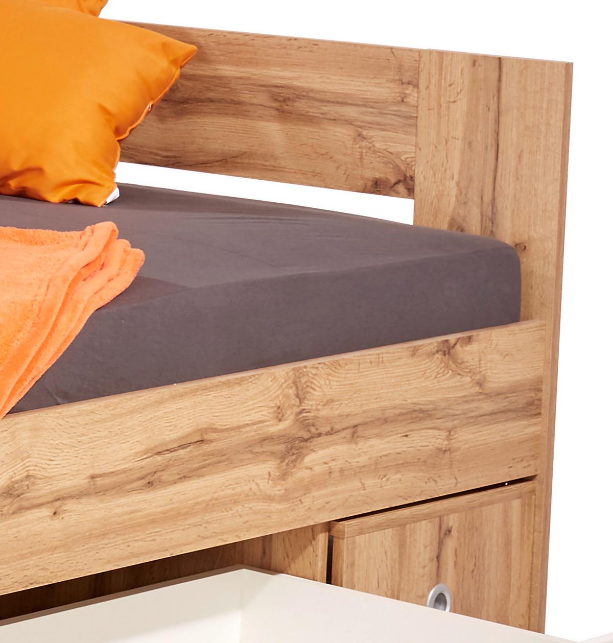 Postel s úložným prostorem Azurro,140x200, bílá/dub - bílá/dub wotan, Moderní, kompozitní dřevo (140/200cm)