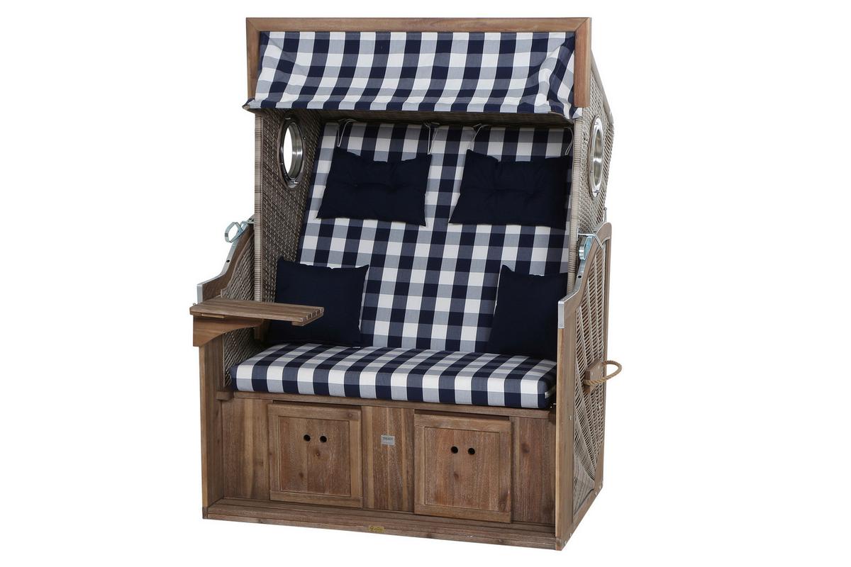Strandkorb Ostsee L88712 2-Sitzer, Blau, Weiß - Blau/Weiß, KONVENTIONELL, Holz/Kunststoff (130/80/165cm) - Siena Garden