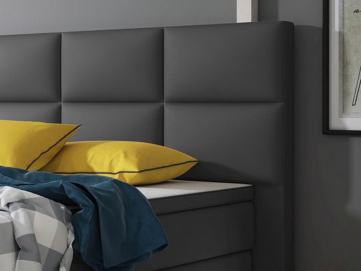 Boxspringbett Mit Topper / Matratzen 180x200 Cm Miami-Bk - Anthrazit/Silberfarben, KONVENTIONELL, Leder/Textil (200/125/210cm) - MID.YOU