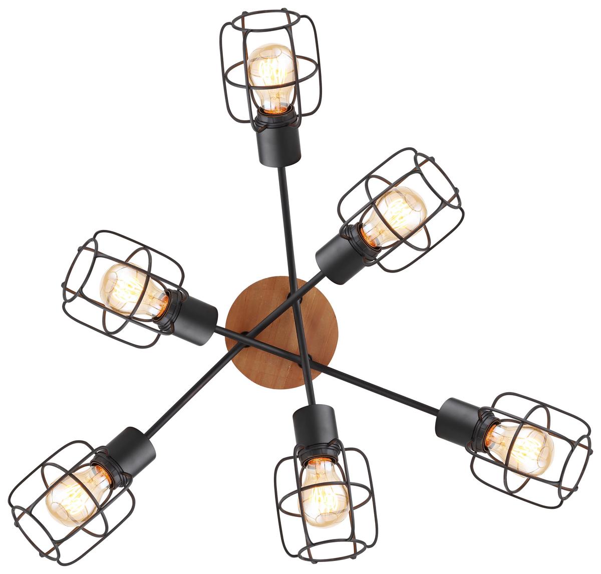 Deckenleuchte Willa Ø 78,5 Cm 6-Flammig - Schwarz/Braun, Basics, Holz/Metall (78,5/24cm) - Globo