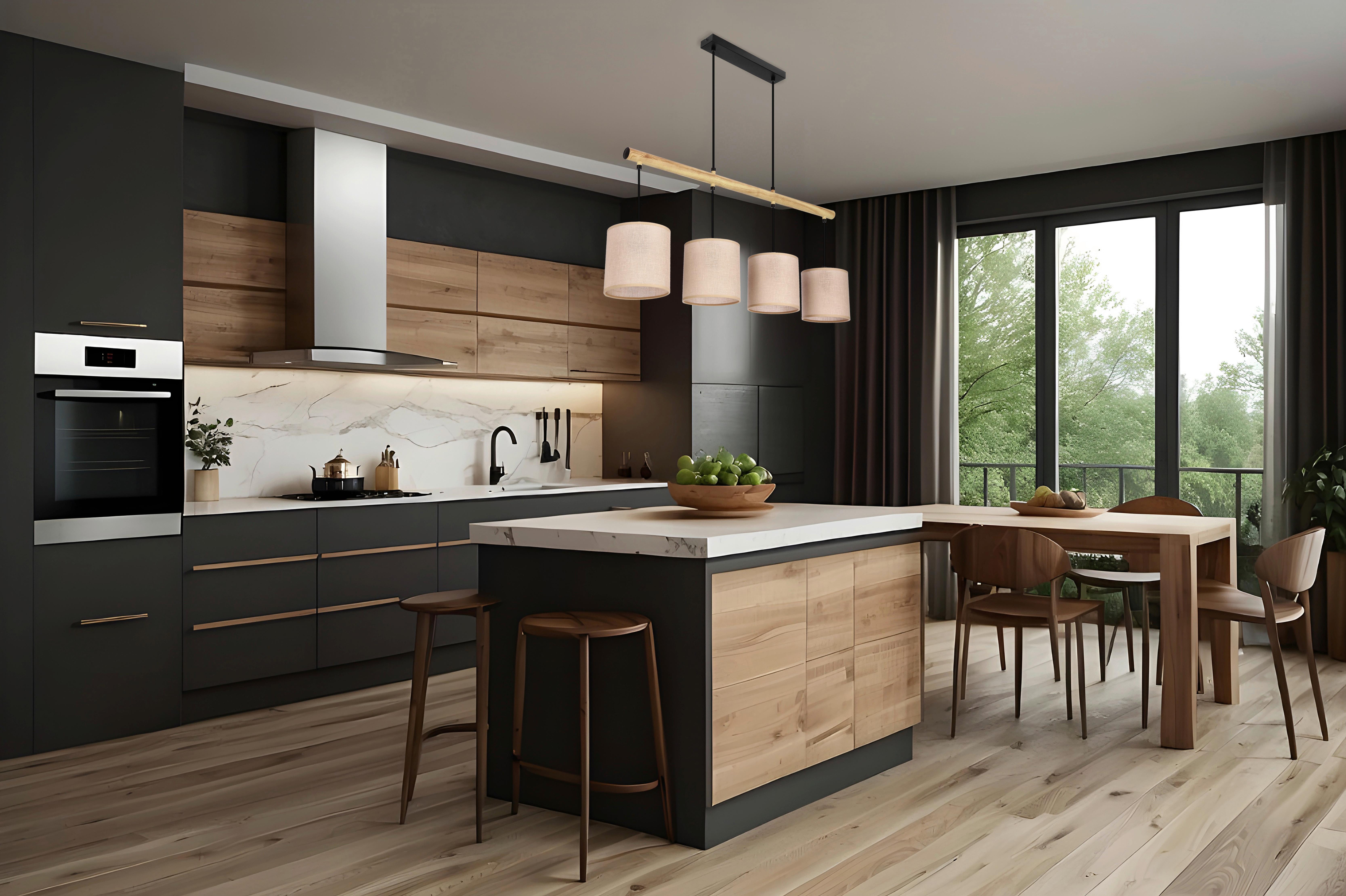 Pendelleuchte 34-38401 Combi - Beige/Schwarz, Natur, Kunststoff/Metall (86/15/130cm)