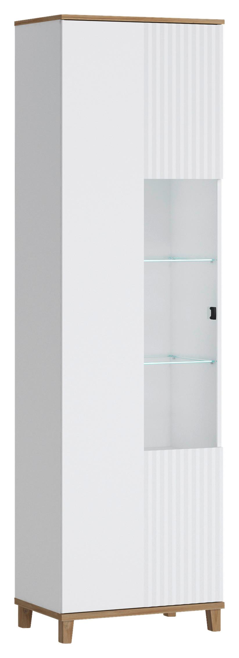 Vitrine Plissee Alpin Weiß Grandson Eiche Dekor - MODERN, Glas/Holzwerkstoff (60,8/206,4/40cm)