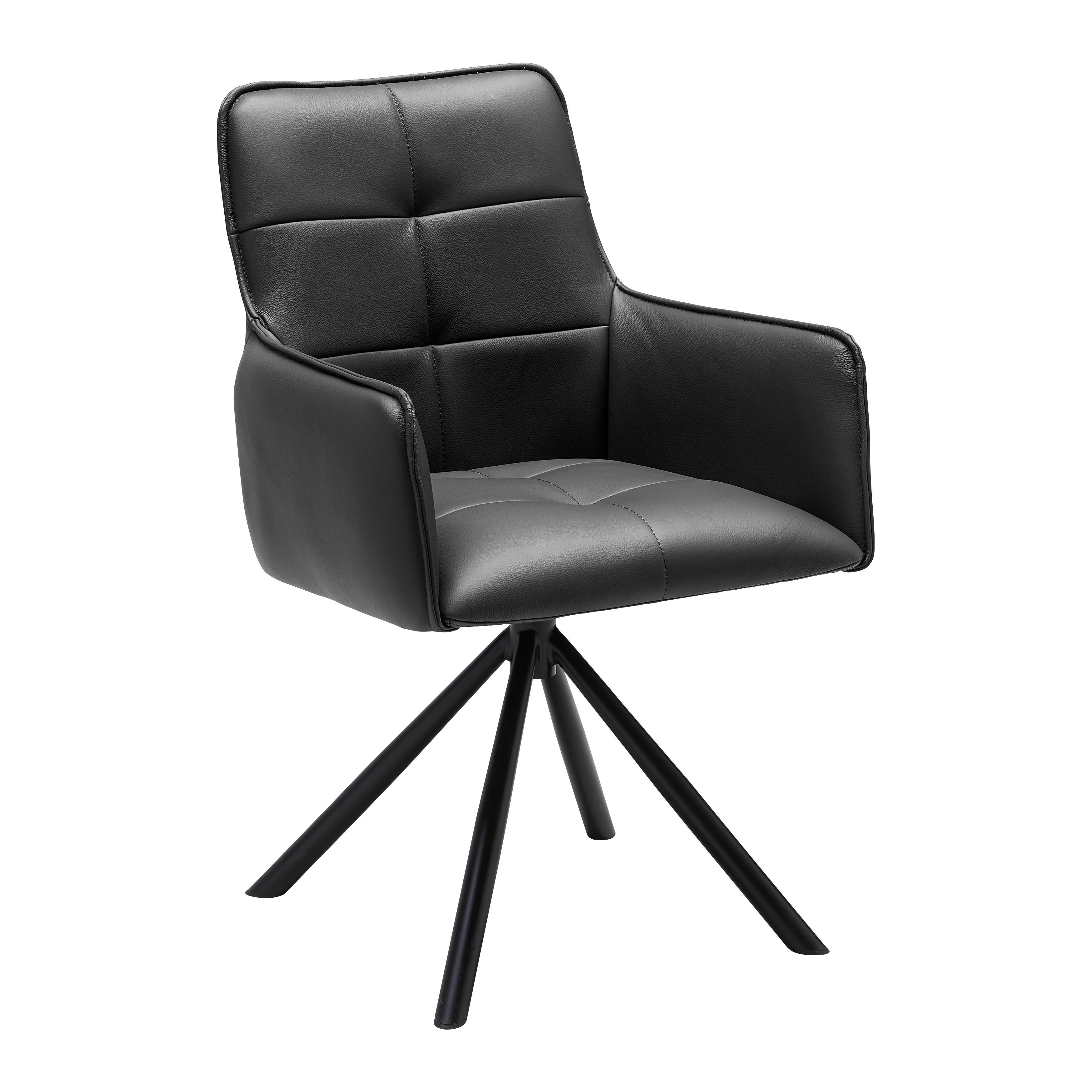 STOLIČKA S PODRÚČKAMI VINCENT - čierna, Modern, kov/koža (58/87/63cm) - Premium Living