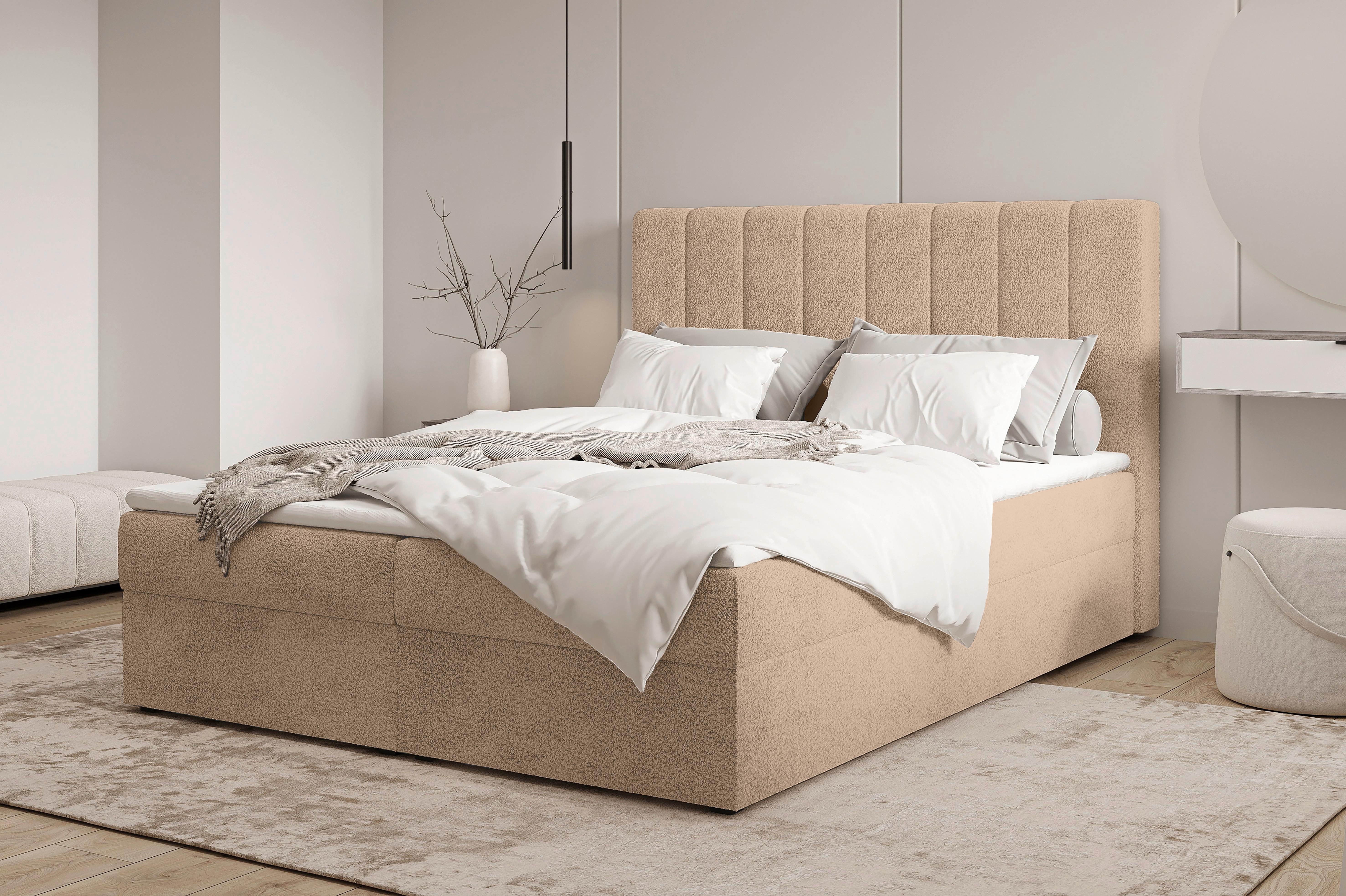 Boxbett Paris Lf: 160x200 Beige - Beige/Schwarz, MODERN, Holz/Kunststoff (160/200cm) - MID.YOU