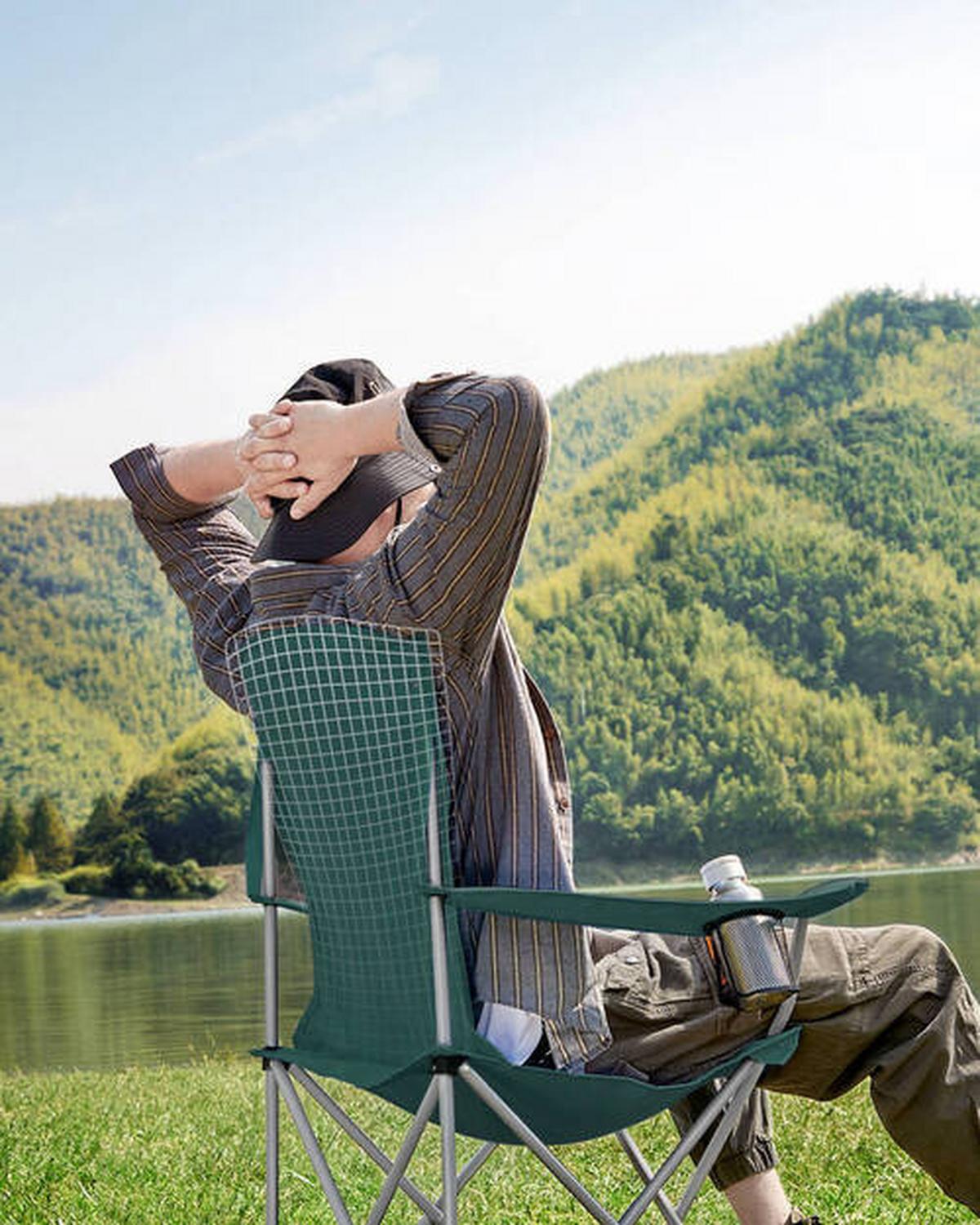 Campingsessel 2-Tlg. Set, inkl. Tragetasche, B: 86 cm - Dunkelgrün/Silberfarben, Basics, Textil/Metall (86/97/54cm) - Modante