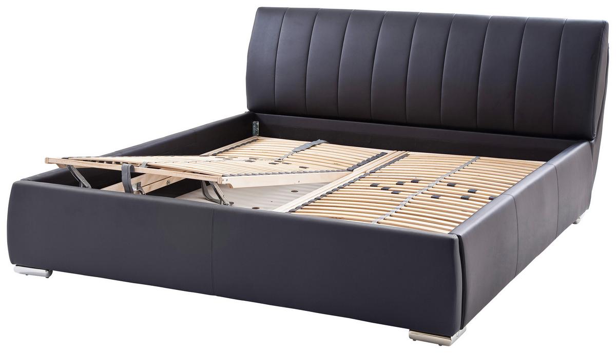 Polsterbett mit Bettkasten + Lattenrost 180x200 cm Bern - Chromfarben/Schwarz, Design, Holz/Textil (180/200cm) - Livetastic