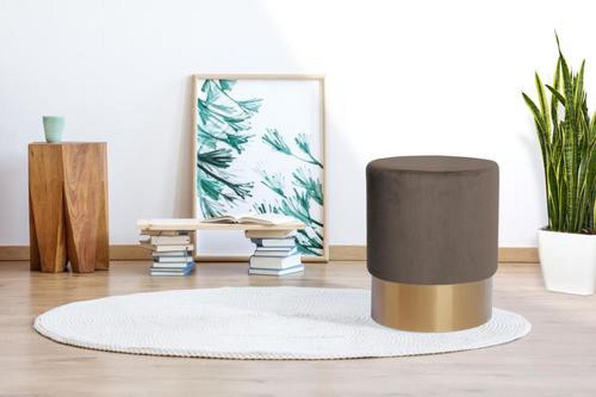 Hocker Nano Samt Taupe/ Goldfarben H: 42 cm - Taupe/Goldfarben, Basics, Holz/Holzwerkstoff (35/42cm) - Kayoom