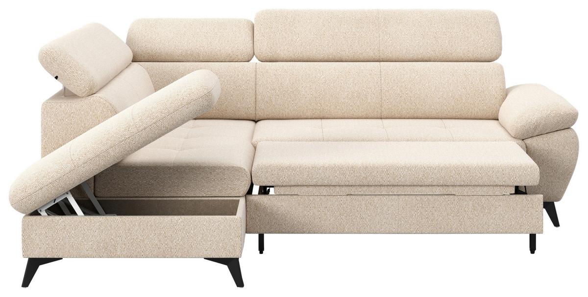 Ecksofa mit Bettfunktion Hudson, Chenille Beige - Beige/Schwarz, KONVENTIONELL, Textil (207/256cm) - Sembella
