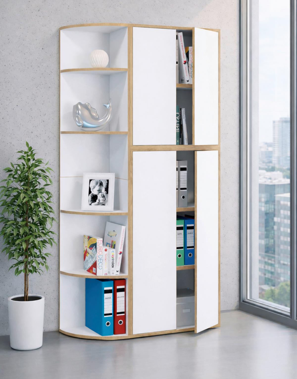 Eckregal Salia Weiß/Honigeiche B: 33 cm - Honigeiche/Schwarz, Design, Holzwerkstoff (33/183/33cm) - Livetastic