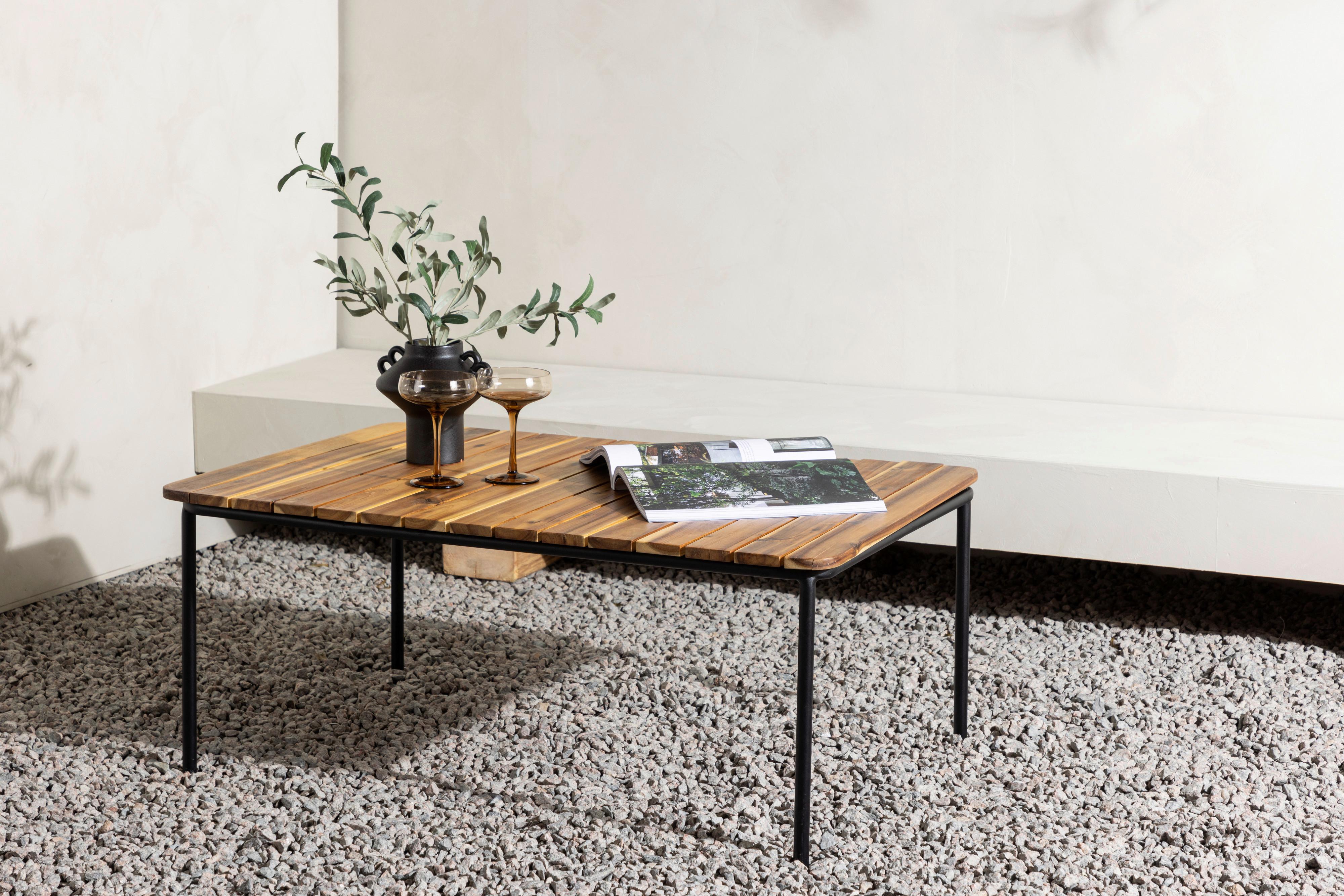 Loungetisch Penh aus Stahl und Echtholz - Naturfarben, KONVENTIONELL, Holz/Metall (100/65/40cm) - Gardenson