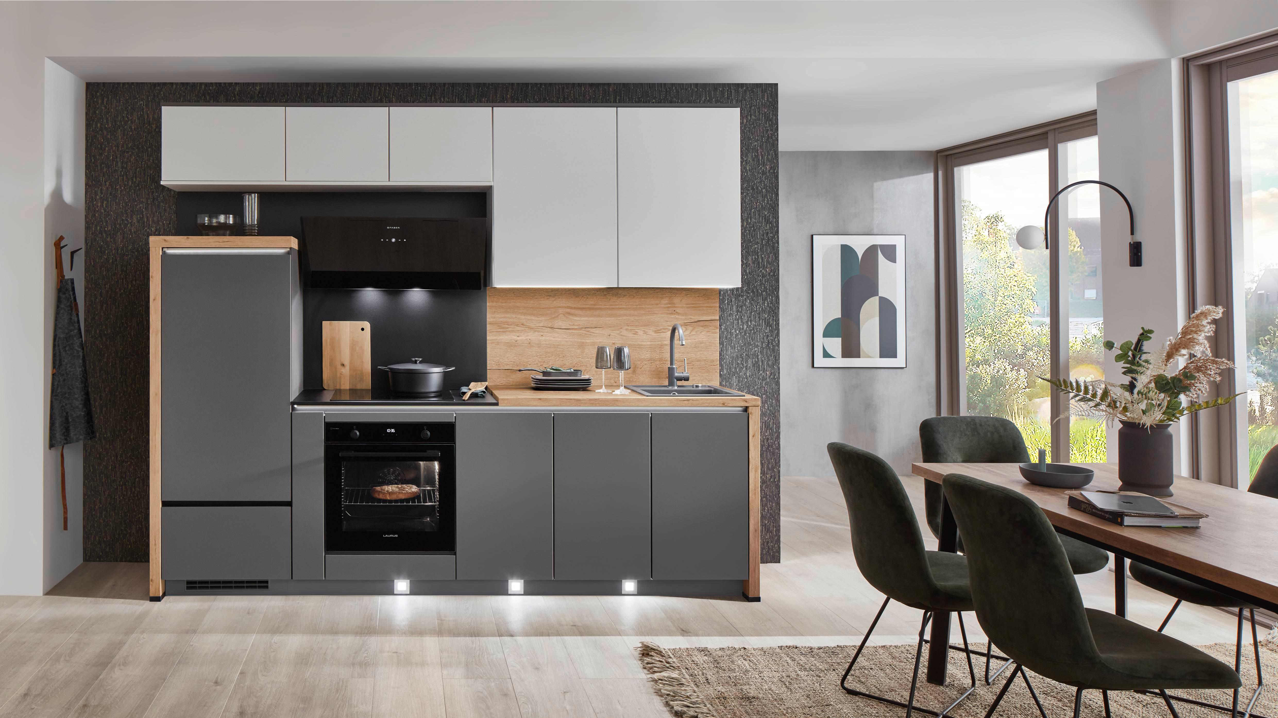 Küchenblock Toronto - Schieferfarben/Eichefarben, Design, Holzwerkstoff (280cm) - Vertico