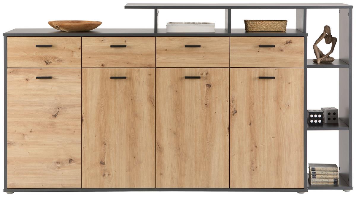 Kommode Mit Aufsatz B 190cm Tom, Eiche Dekor/anthrazit - Anthrazit/Eiche Artisan, MODERN, Holz (190/105/40cm)