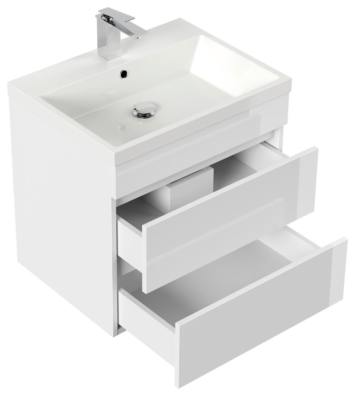 WASCHTISCHKOMBI Fellini, Weiß HG B: 60 cm - Weiß Hochglanz/Weiß, Basics, Keramik/Holzwerkstoff (60cm) - MID.YOU