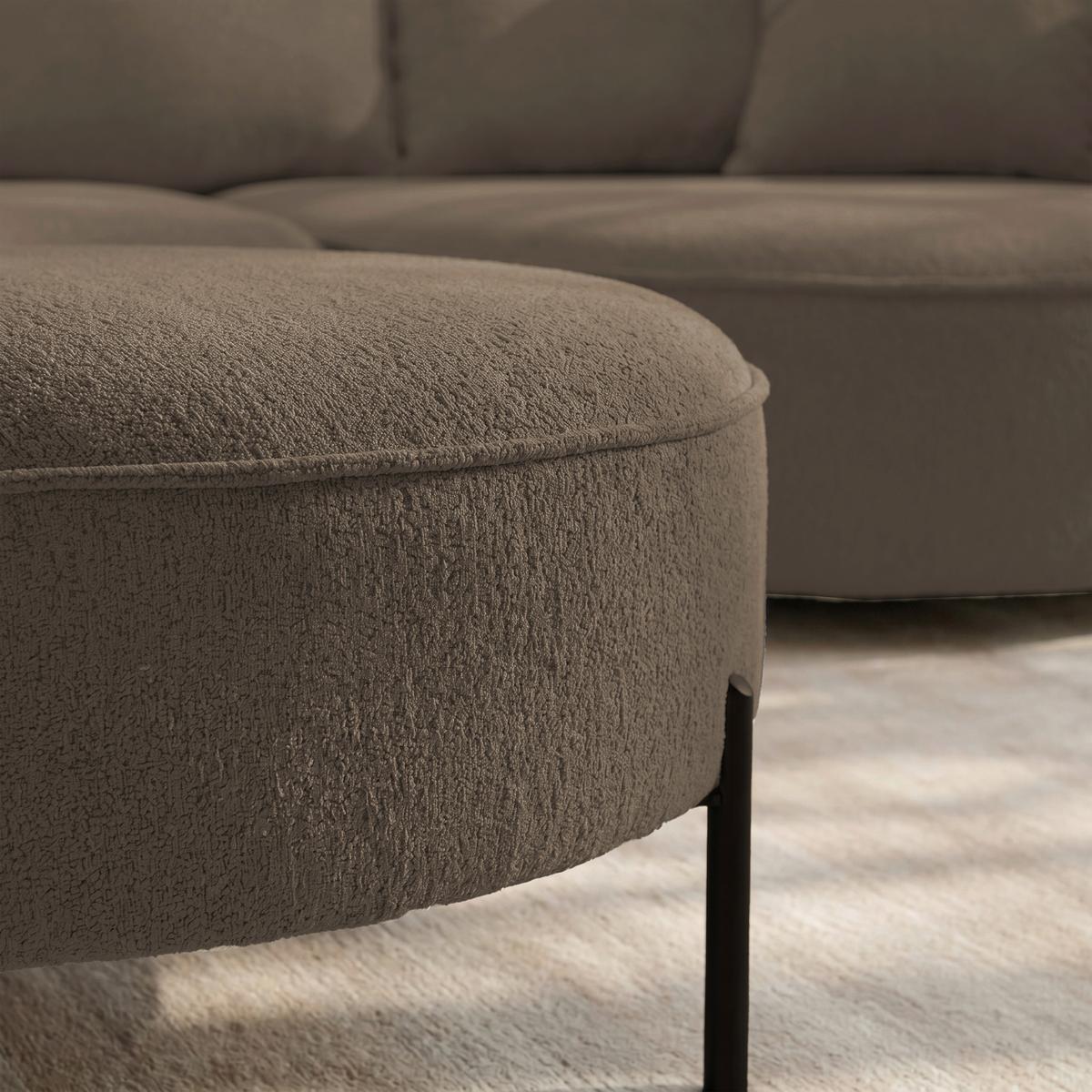 Sedací souprava NILAS, hnědá žinylka, s taburetem - černá/hnědá, Moderní, kov/dřevo (322/154cm) - Bessagi Home