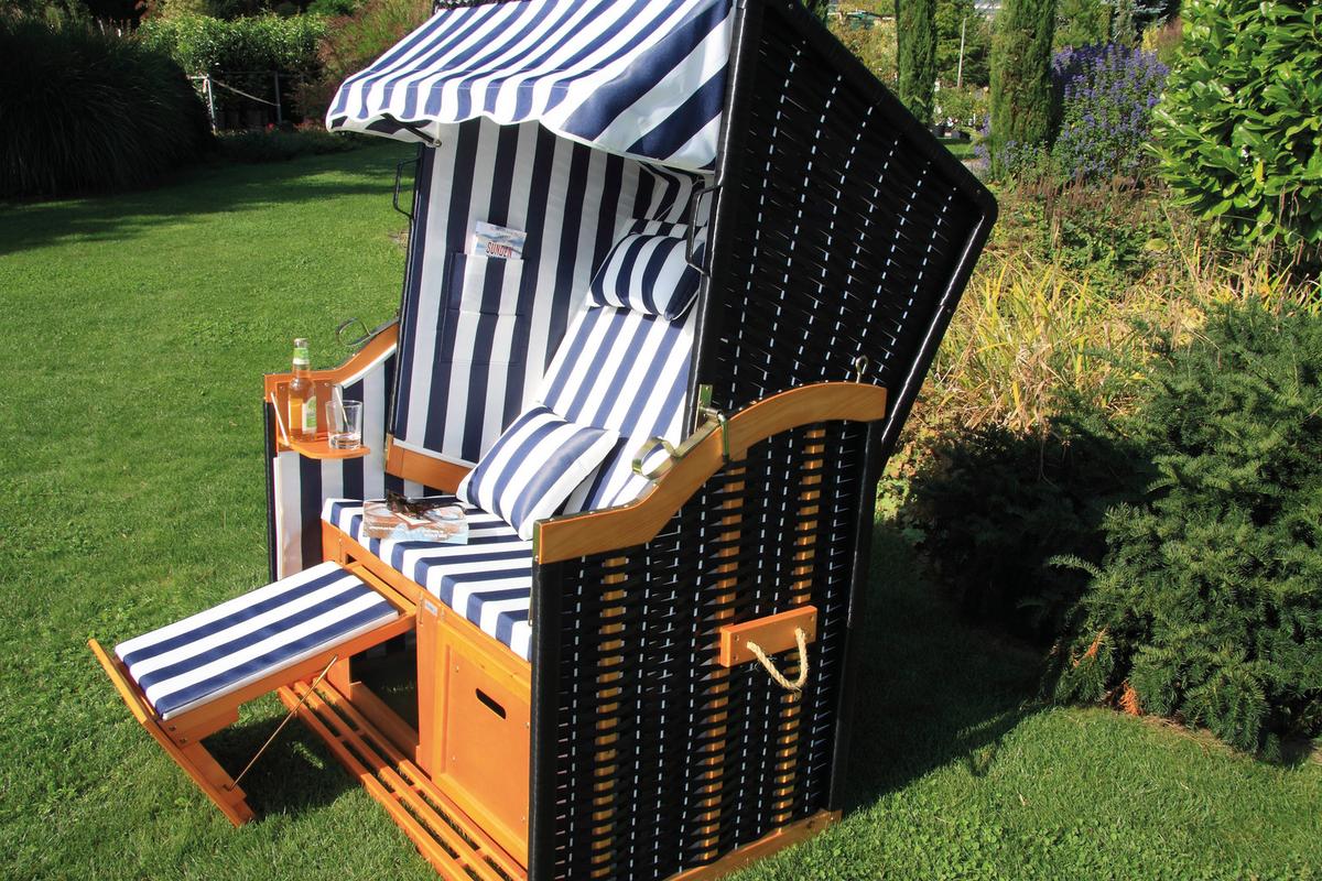 Strandkorb Nordsee Sylt Halblieger 2-Sitzer Blau/Weiß - Blau/Weiß, Basics, Holz/Textil (116/160/72cm) - Acamp