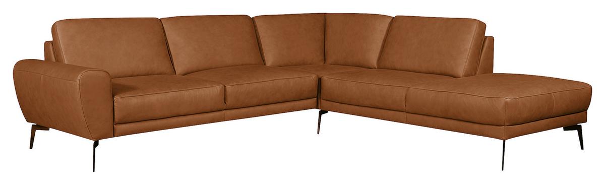 Ecksofa Spring, Cognac S: 273x250 cm - Cognac/Schwarz, Design, Leder (273/250cm) - Livetastic