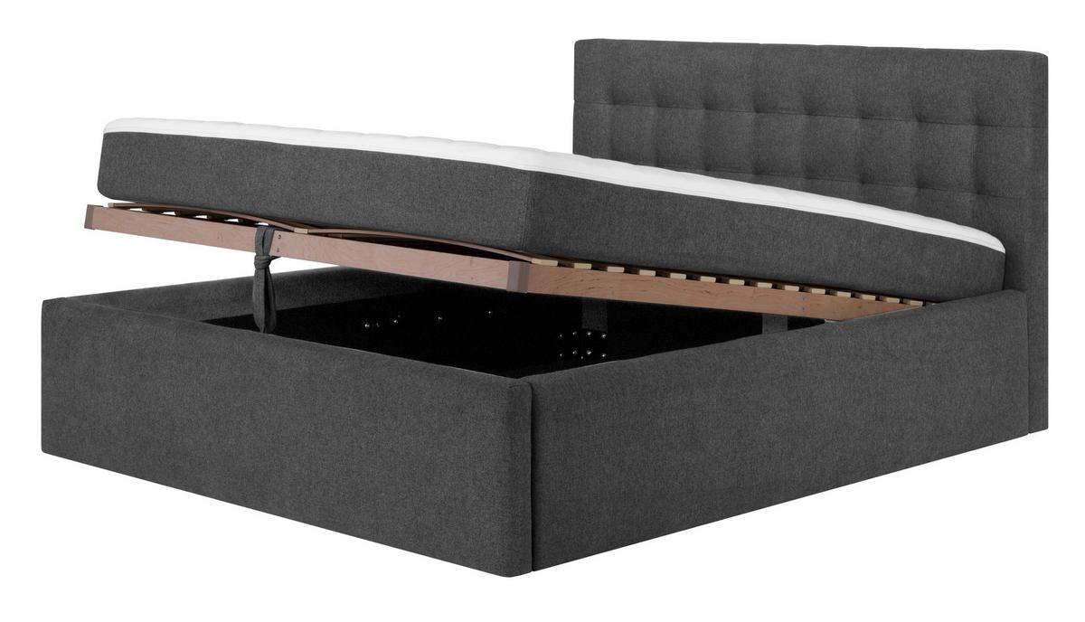 Boxspringbett  Mit Stauraum 180x200 Cm  Sorento - Anthrazit/Schwarz, MODERN, Textil (180/200cm) - Livetastic