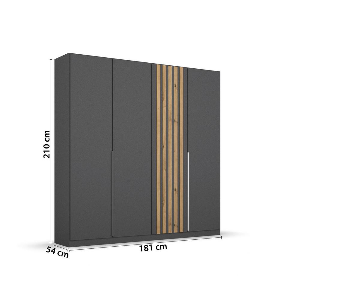 Drehtürenschrank 181 cm Lamella Grau/Eiche Dekor - Eiche Artisan/Grau, MODERN, Holzwerkstoff (181/210/54cm) - Rauch Möbel