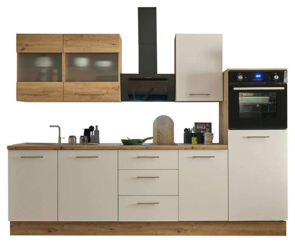 Küchenblock Capri Weiß/eiche Dekor B: 280 Cm - Weiß/Eiche Artisan, Basics, Glas/Holzwerkstoff (280cm) - MID.YOU